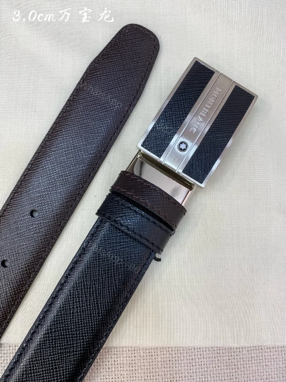 View 4 of Black Leather Belt with Tri-Texture Clasp - Refined Style, Durable Comfort