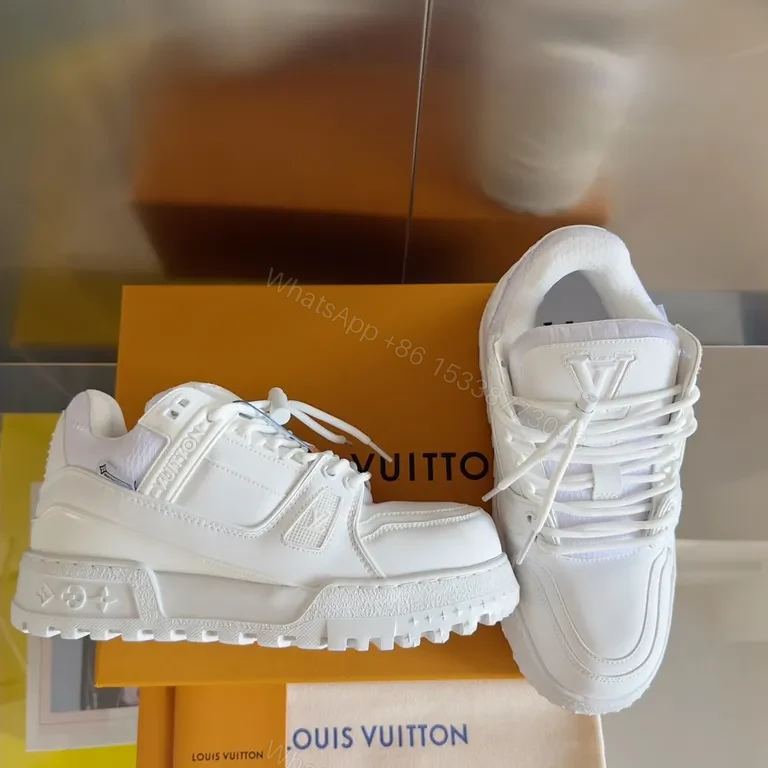 View 2 of White Signature Luxe Sneakers: LV-Inspired, All-White High Tops
