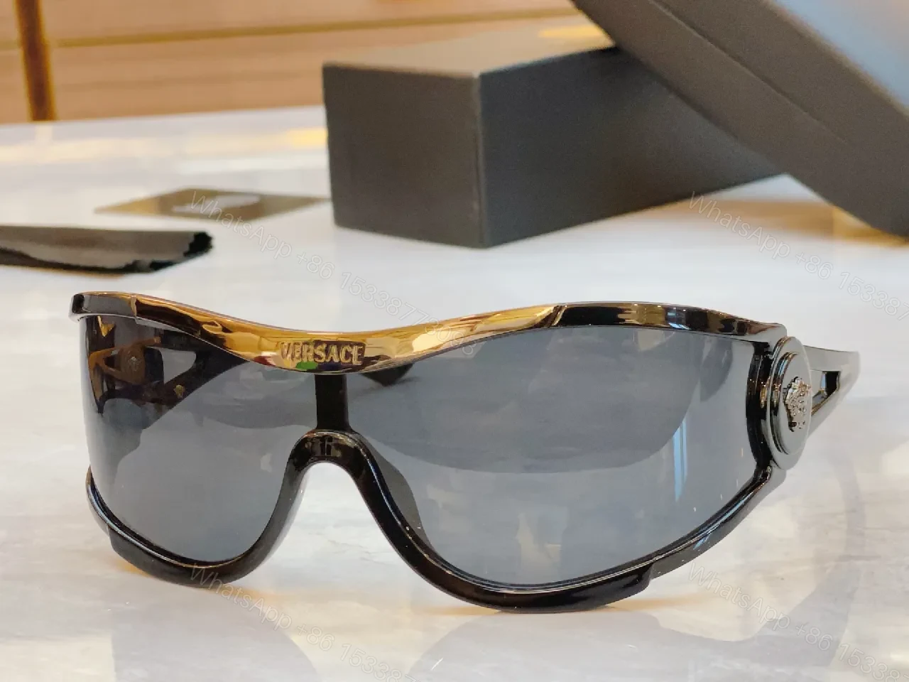 View 6 of Amber Frame Futuristic Sunglasses — Luxury UV Protection, Durable, Comfortable