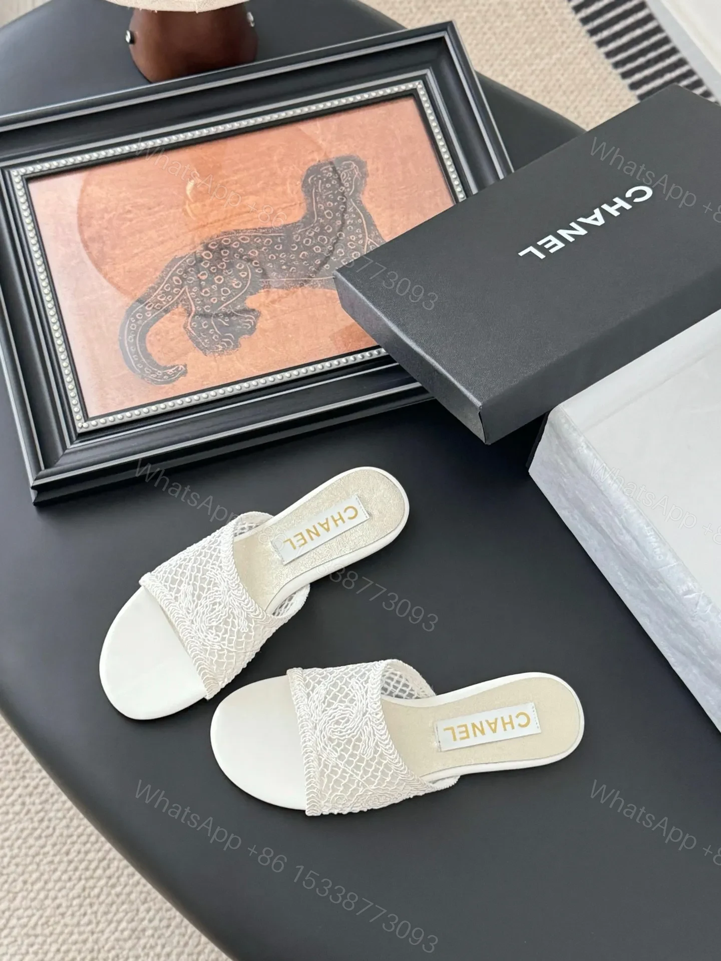 View 6 of Chanel Women White Lace Mesh Slides