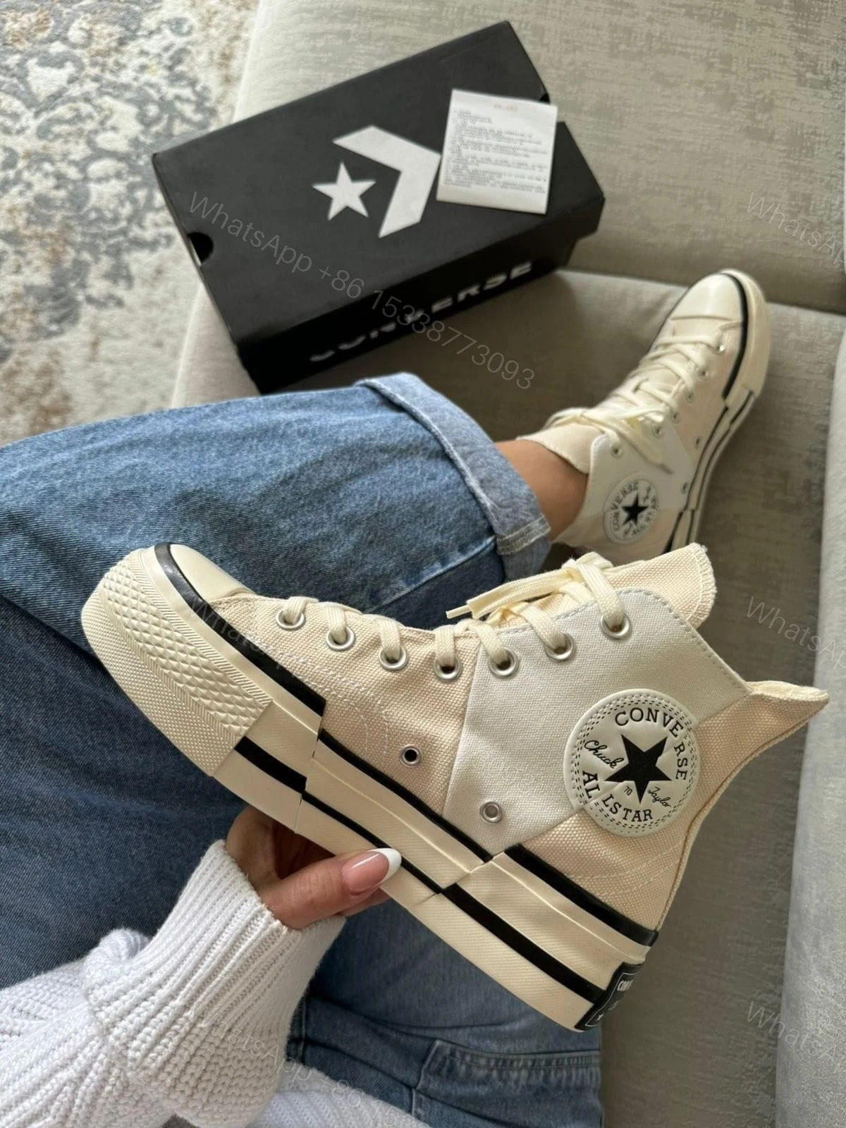 View 4 of First Copy Converse Chuck Mid Plus White Sneakers for Men