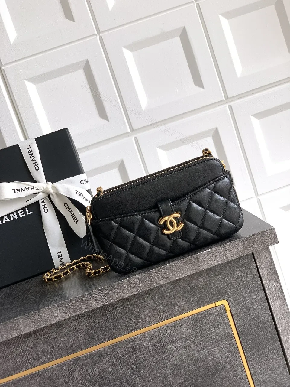 Quilted Black Leather Shoulder Bag: Gold Hardware Chic — view 1