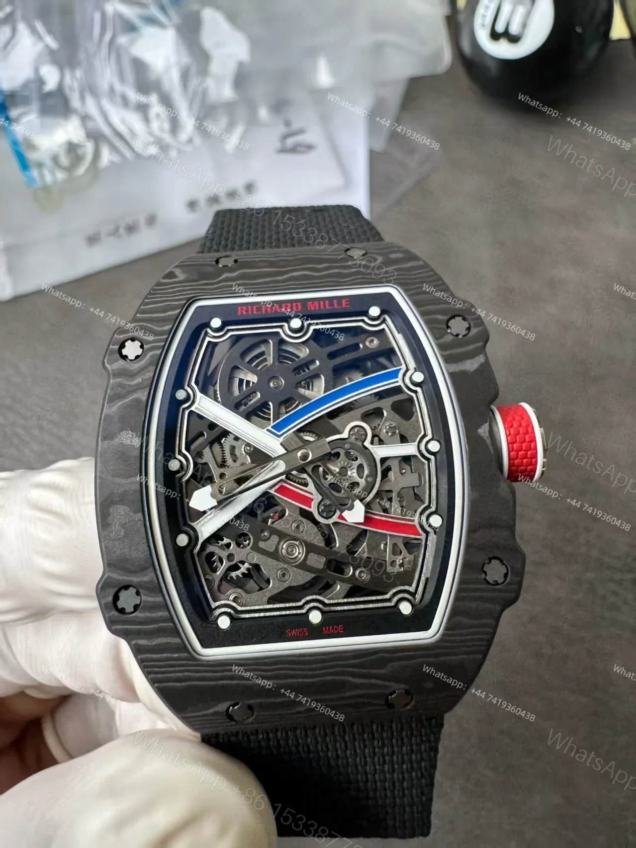 View 6 of Super Clone Richard Mille RM67-02 Carbon TPT Skeleton Tourbillon 1:1 Replica Watch with Black Strap