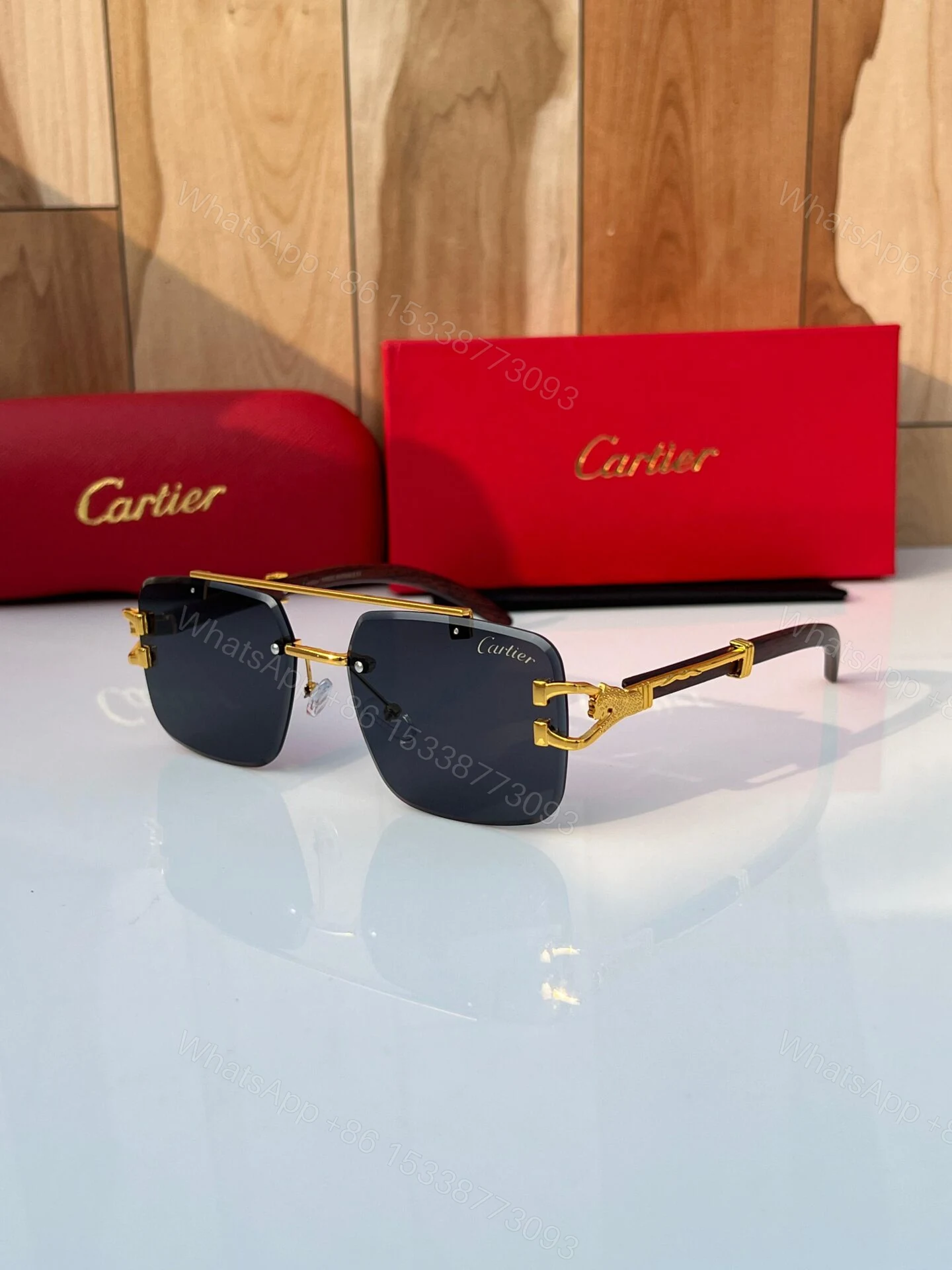 Cartier Santos De Cartier Gold Black Sunglasses — view 1