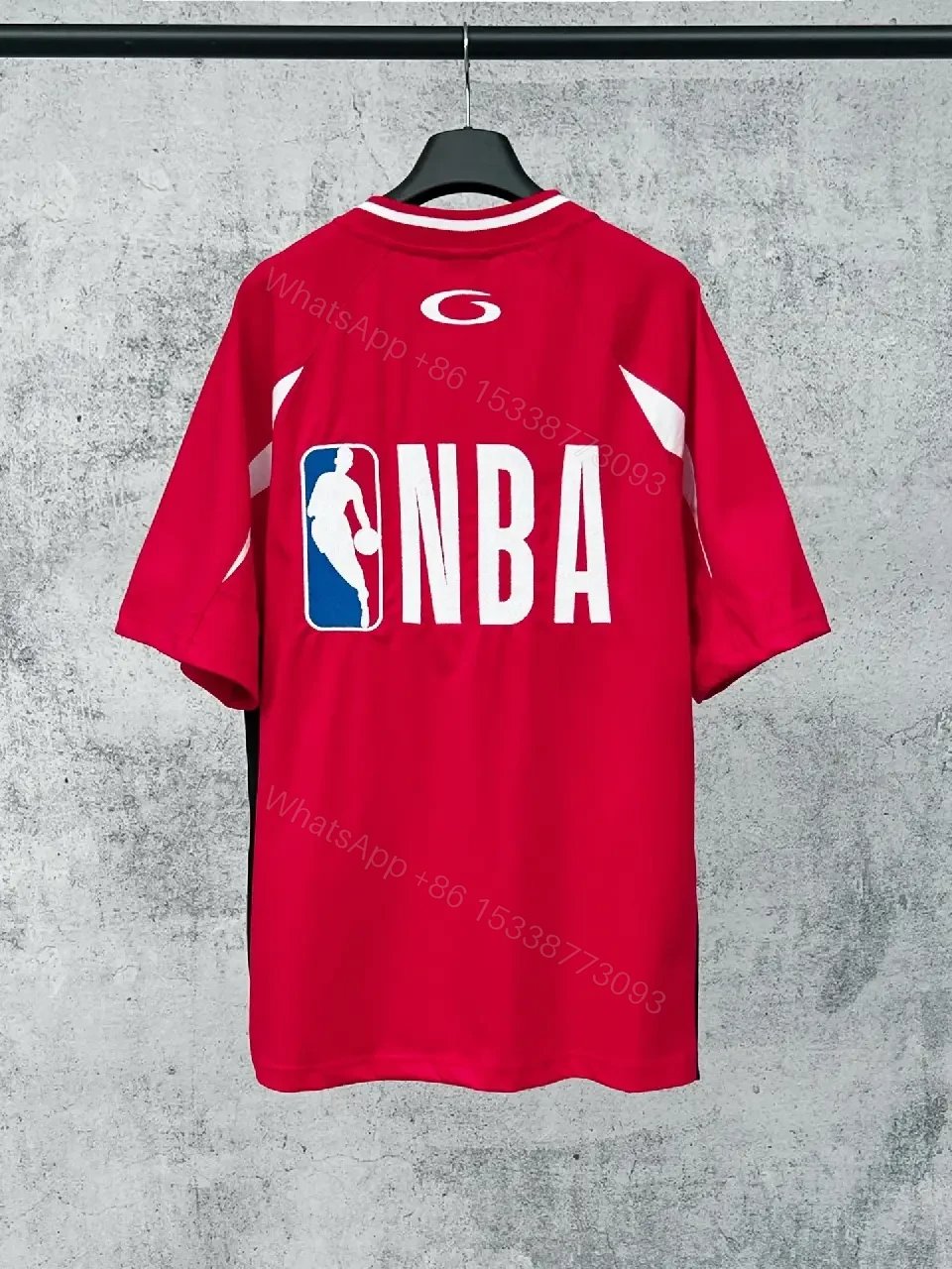 View 6 of Red Knit Jersey: Luxe Streetwear Crest Detail Top