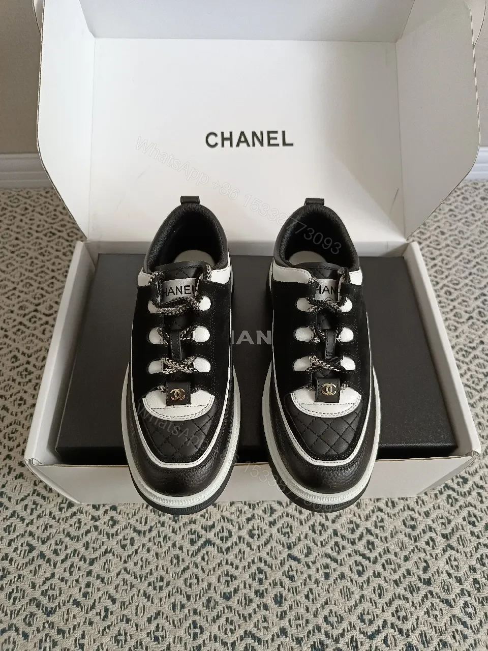 View 4 of Quilted Black-White Luxe Sneaker: Designer-Detail Charm