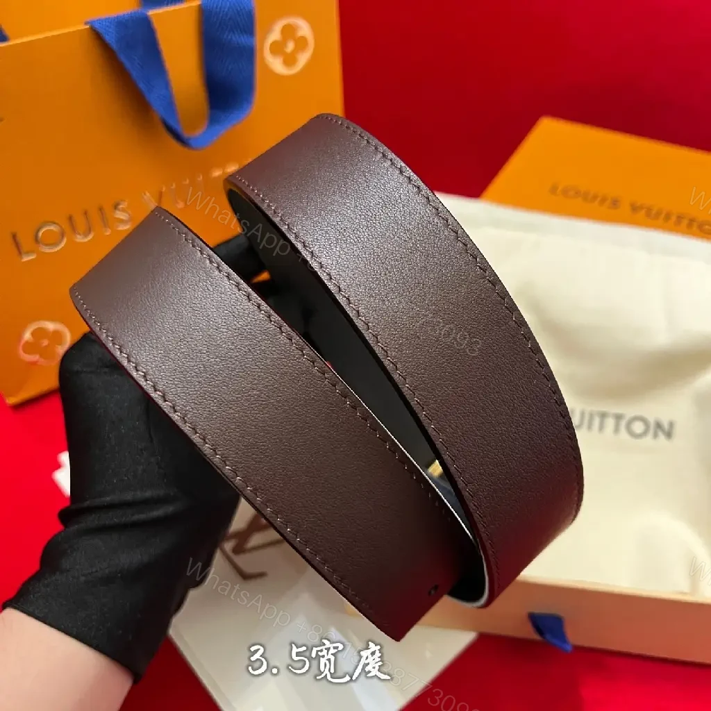 View 6 of Two-Tone Leather Belt with Gold Buckle - Modern Luxury Belt