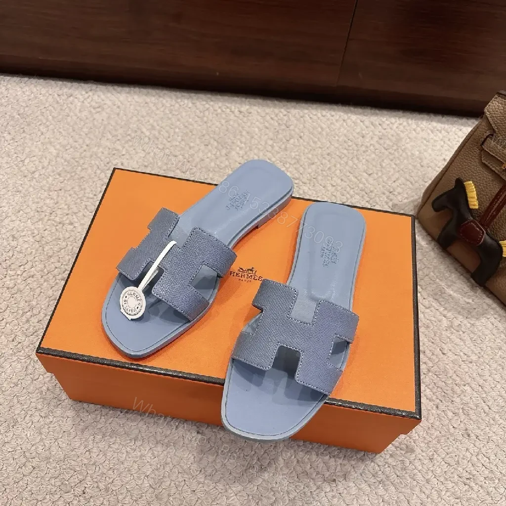 View 4 of Light-Blue Slide Sandals: Modern Comfort & Subtle Hardware