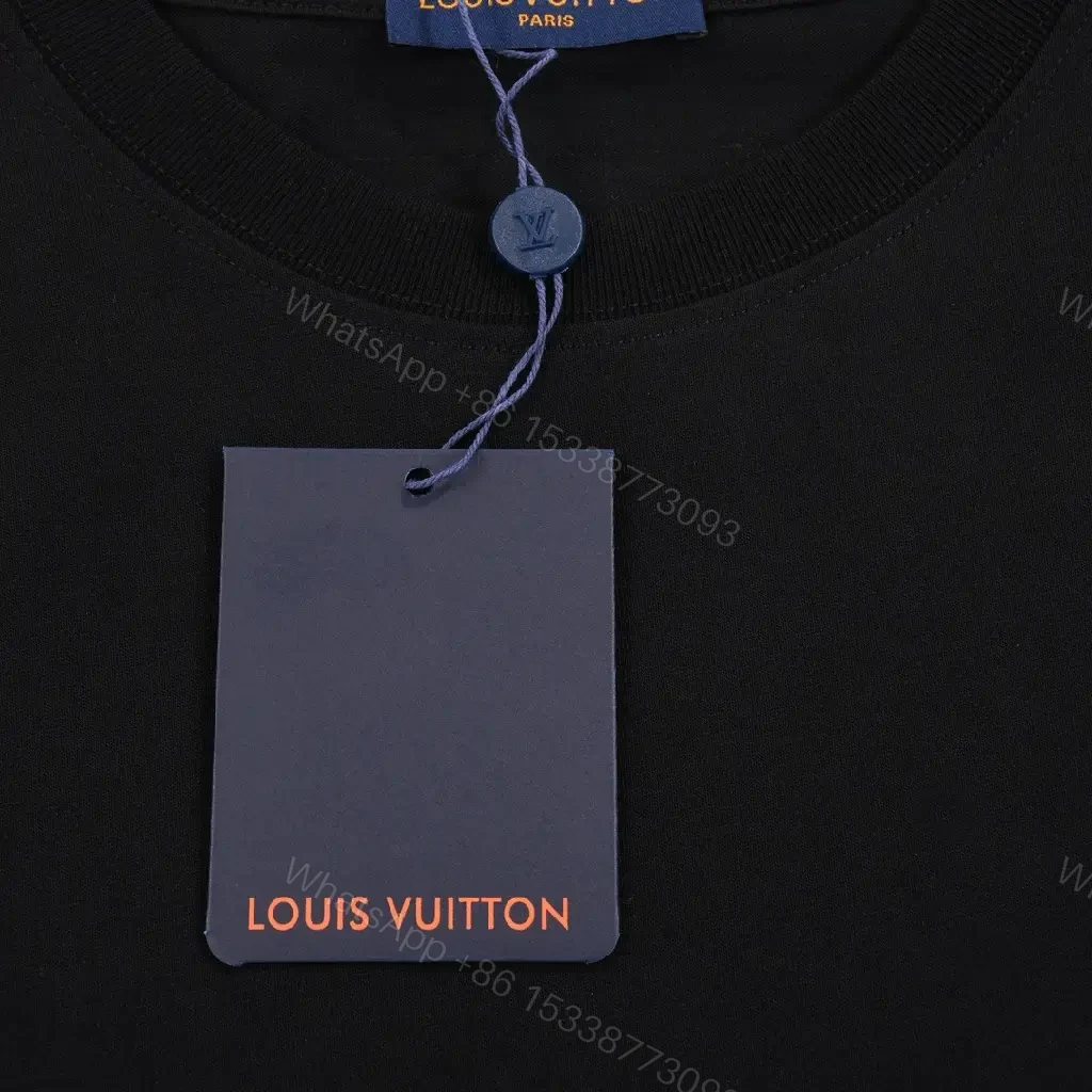 View 10 of Black Cotton-Blend Crewneck Tee: Subtle LV Embroidery, Luxury Comfort