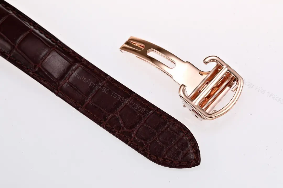 View 8 of V9 Factory Cartier Ballon Bleu 42mm Rose Gold Automatic Watch with Brown Alligator Strap