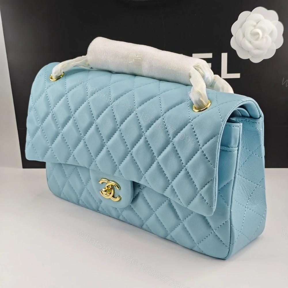View 3 of Chanel Classic 11.12 Handbag Gold Tone Metal Light Blue 30Cm