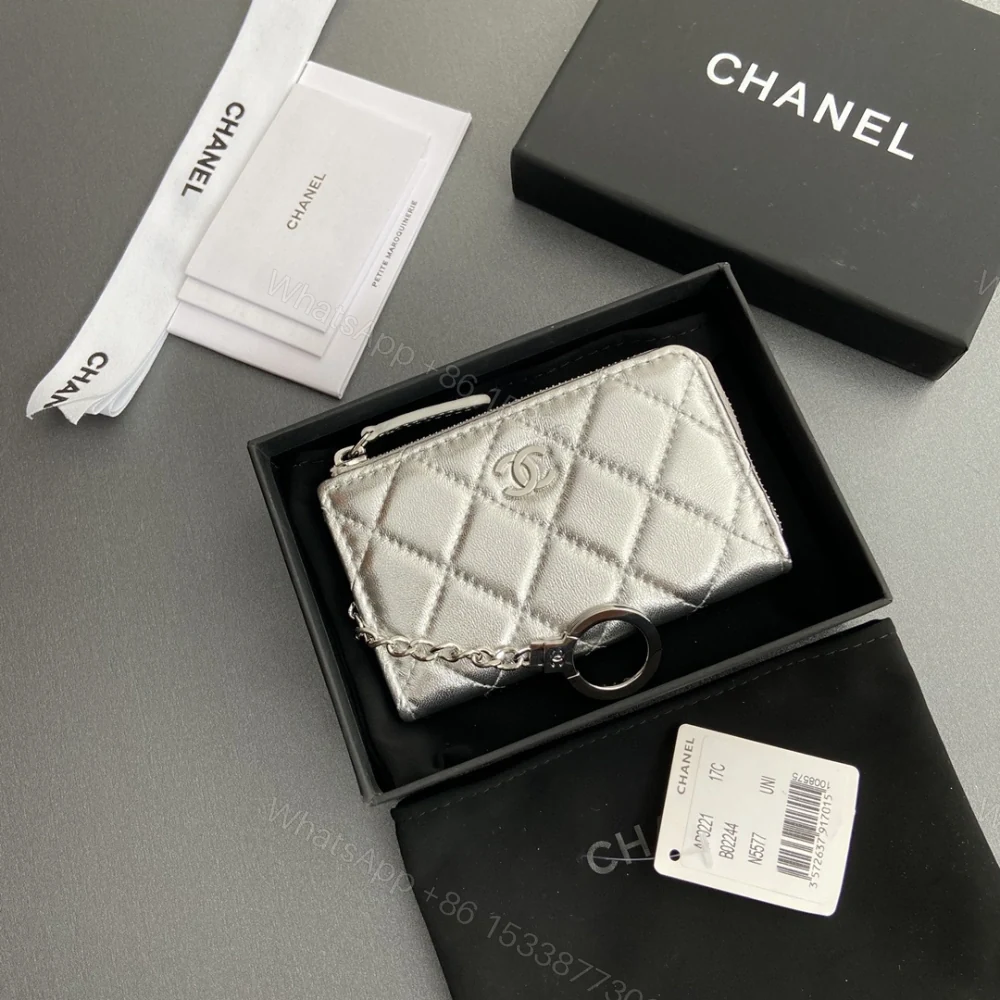View 4 of 高仿Chanel*AP0224零錢包銀色小羊皮銀扣免檢版