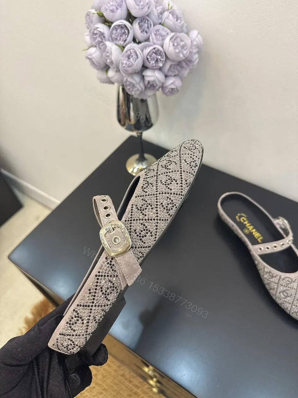 View 2 of Crochet-Texture Flats with Studded Strap Shine