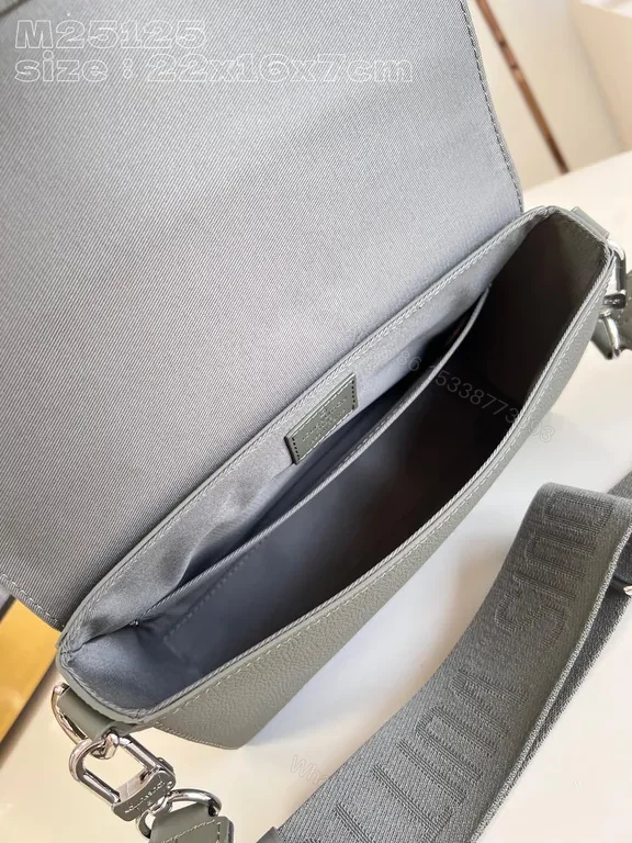 View 8 of Compact Luxe Crossbody with LV Monogram, Gray, Pebbled Leather, Everyday Style