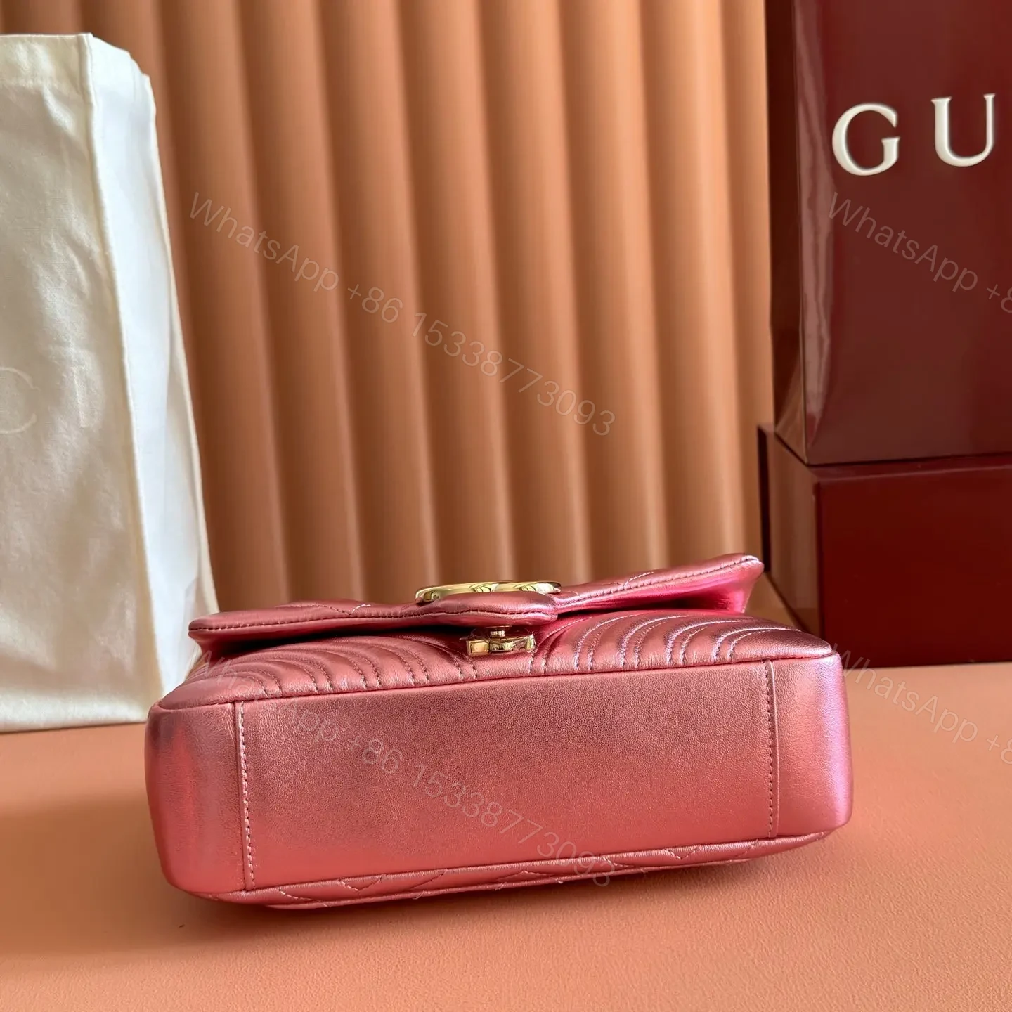View 3 of GUCCI GG MARMONT BAG 22 IN METALLIC PINK LAMBSKIN