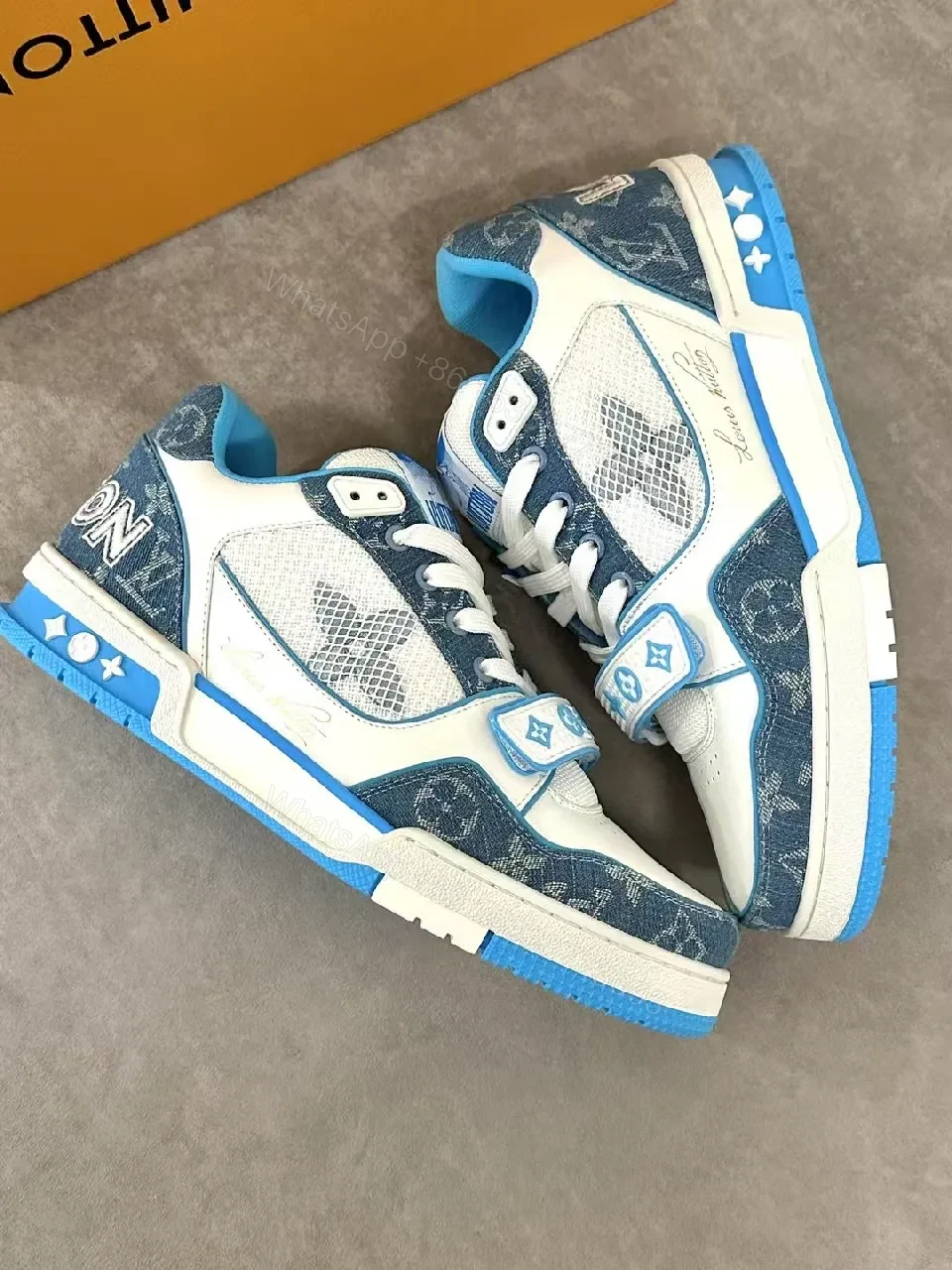 View 8 of Colorful Camouflage-Blue LV-Inspired High-Top Sneakers