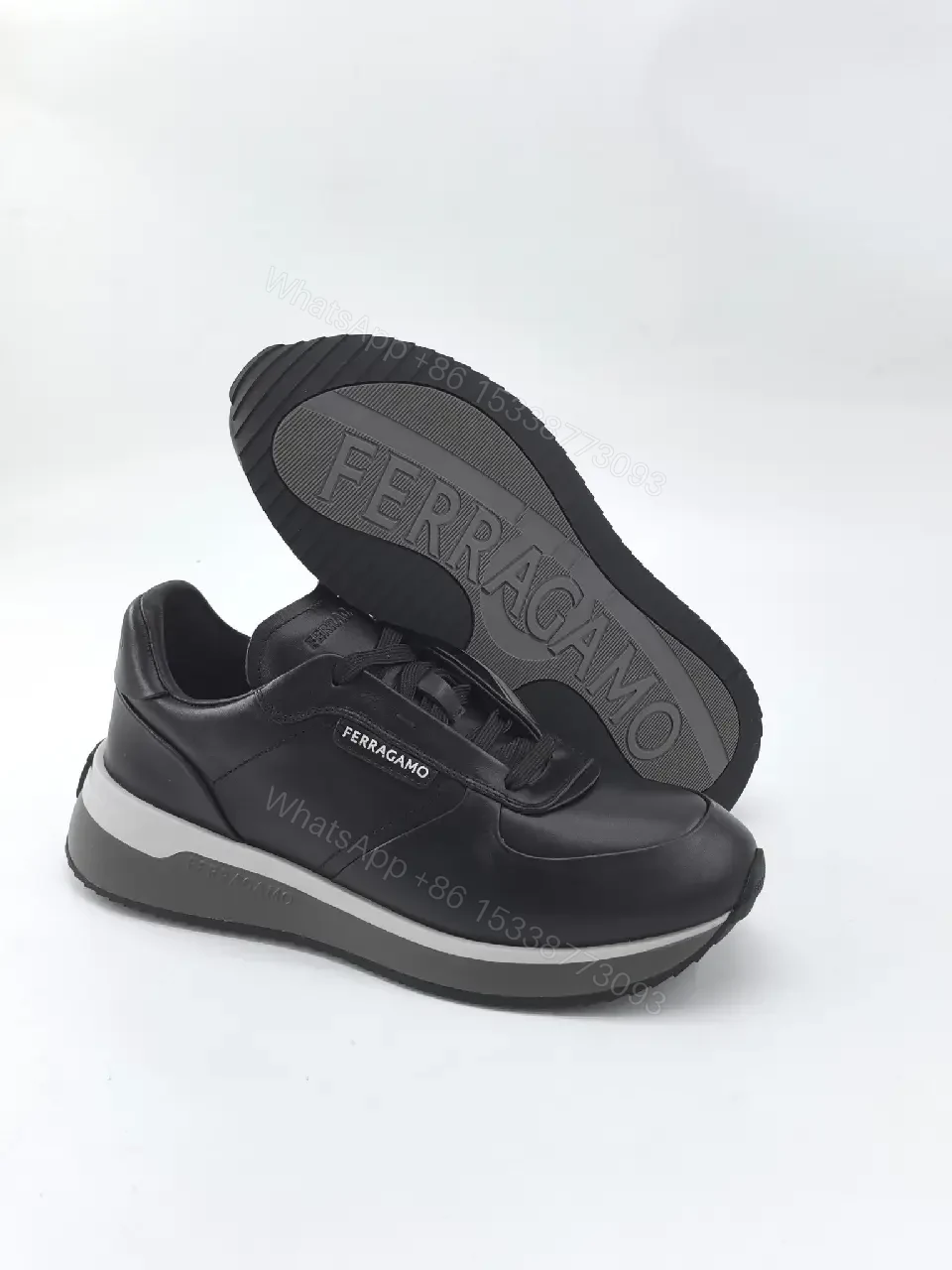 View 3 of Minimalist Black Leather High-Top Sneakers with Cushioned Comfort