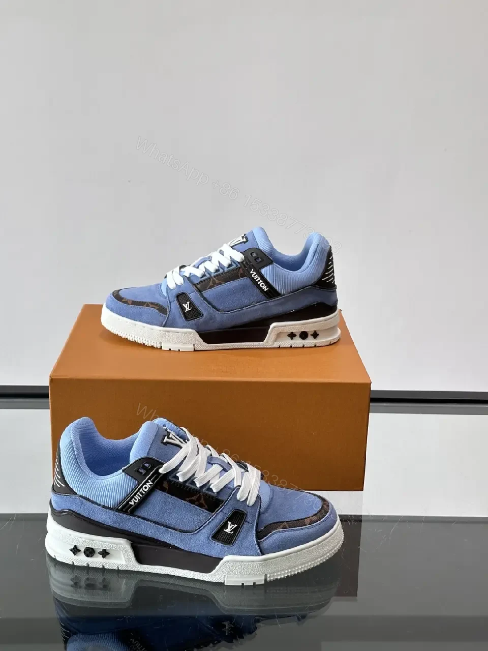 View 9 of Blue Denim Nike-Style Sneakers Luxe-Detail Terrace Shoe