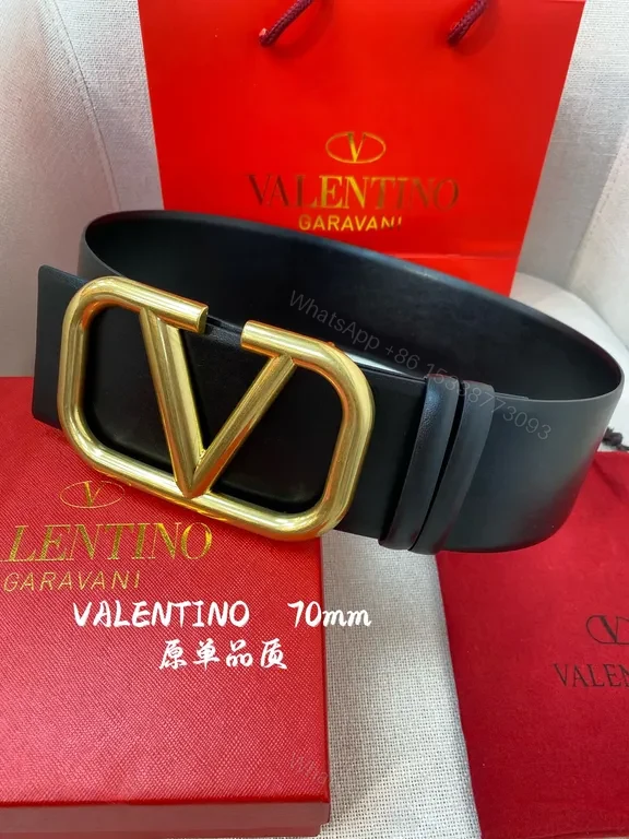 View 2 of Valentino Garavani Black Leather Belt with V Buckle