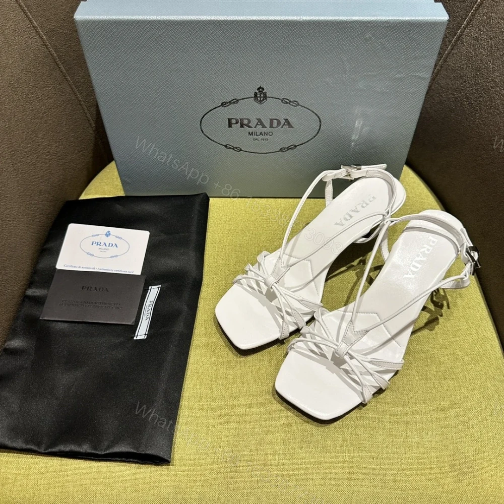 View 2 of 高仿Prada*1X504A方頭一字中踭涼鞋5.5CM白色免檢版