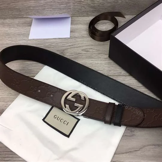 View 3 of GUCCI BROWN GUCCISSIMA LEATHER INTERLOCKING GG BUCKLE BELT – B38