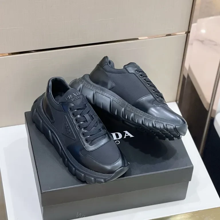 View 3 of Monochrome Prada-Style Leather Sneaker: All-Day Comfort