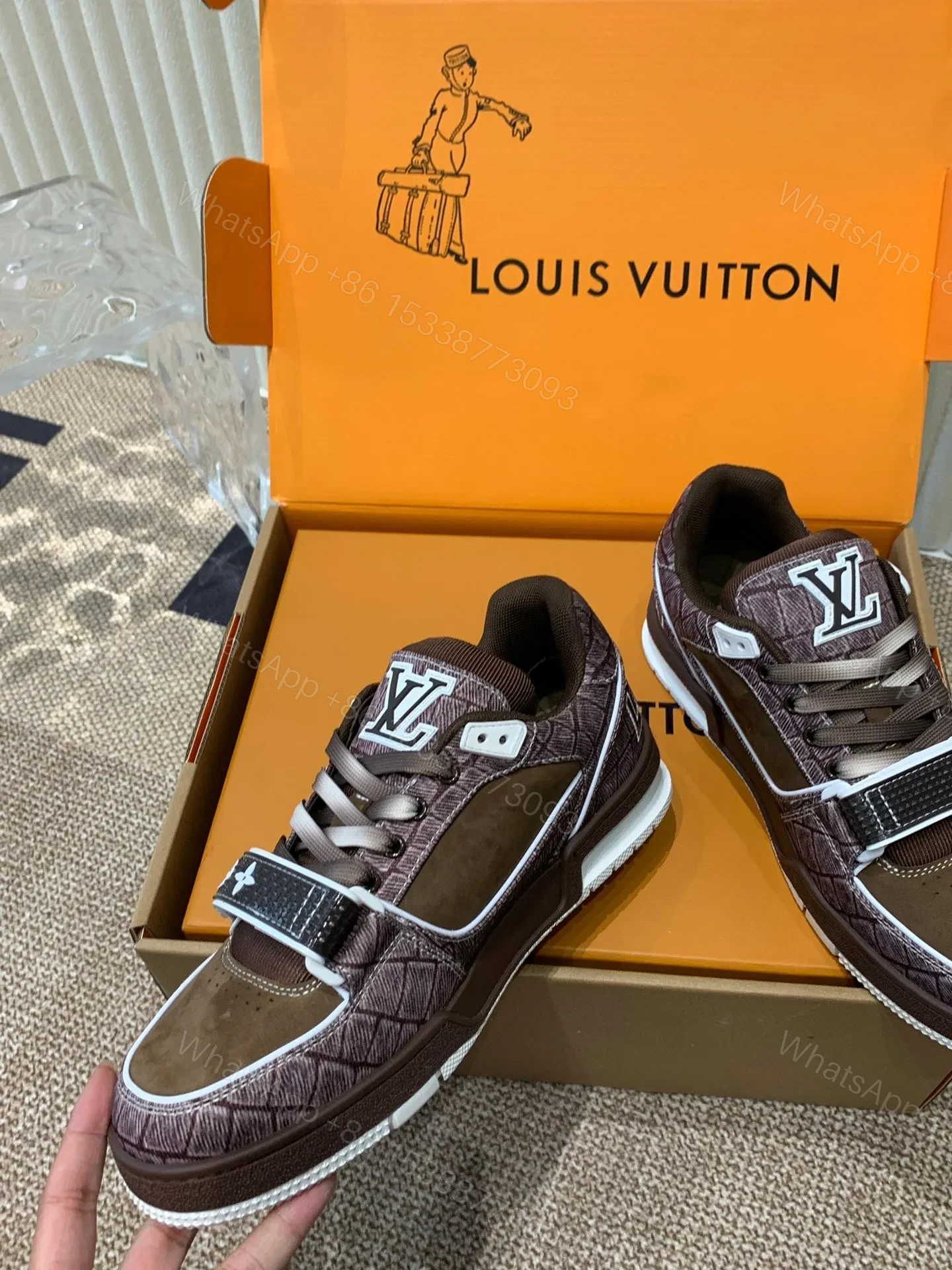 View 4 of LV Women Brown Suede Leather Sneakers