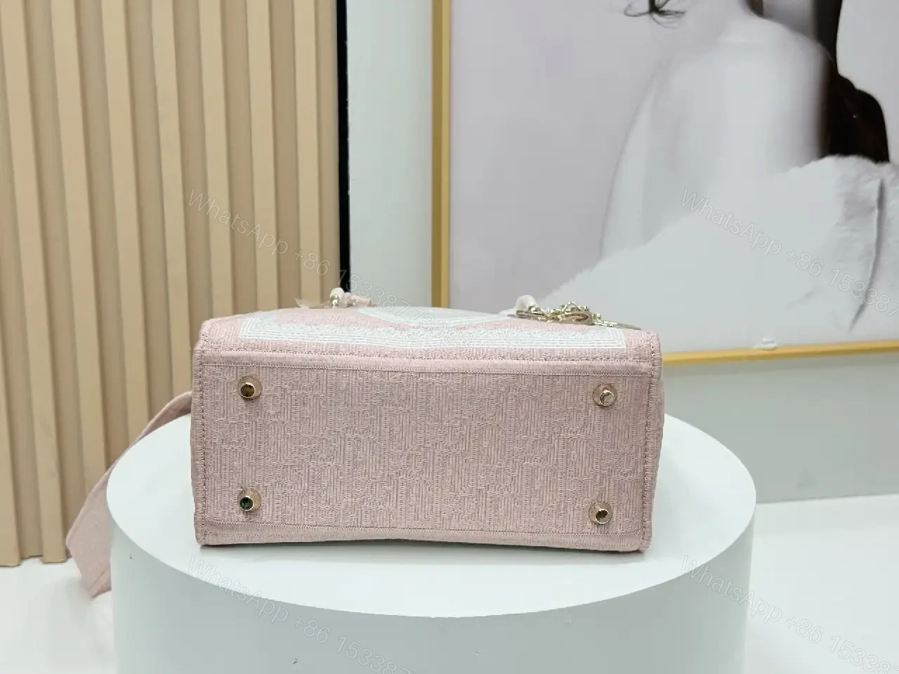 View 3 of Textured Pink Knit Satchel: Chic Mini Handbag, Modern Luxury
