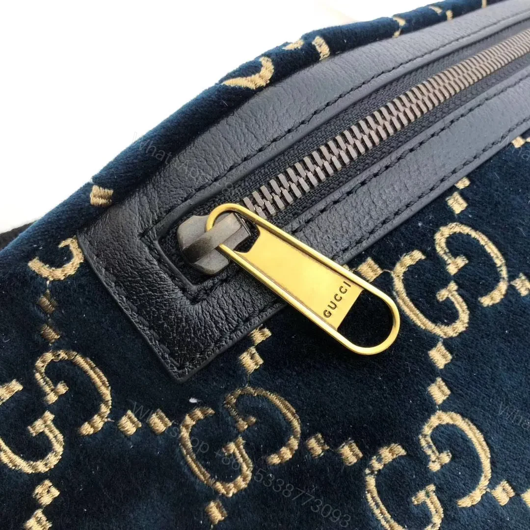 View 3 of Gucci Belt Bag GG Velvet Blue in Velvet with Brass-tone