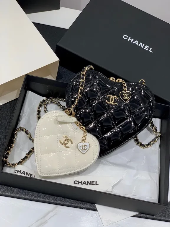 Chanel White-Black Heart-Locket Mini Bag: Luxe Quilted Charm — view 1
