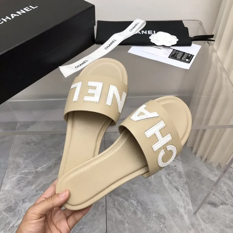 View 4 of Chic Beige Slip-On Sandals: Logo & Comfort Luxury Sandals