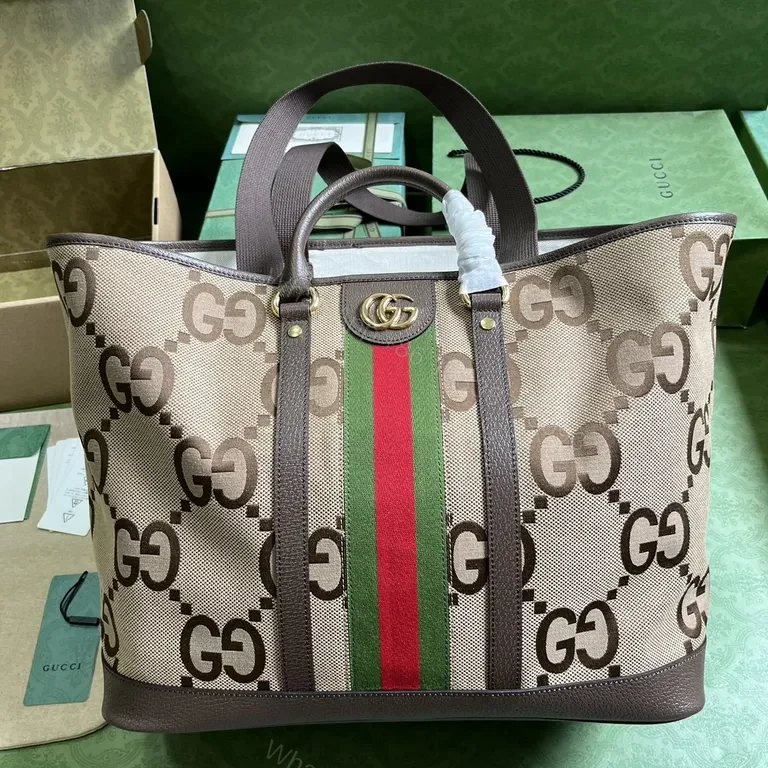 View 9 of G GG Tote: Classic Canvas + Leather, Web Stripe, Everyday Luxury