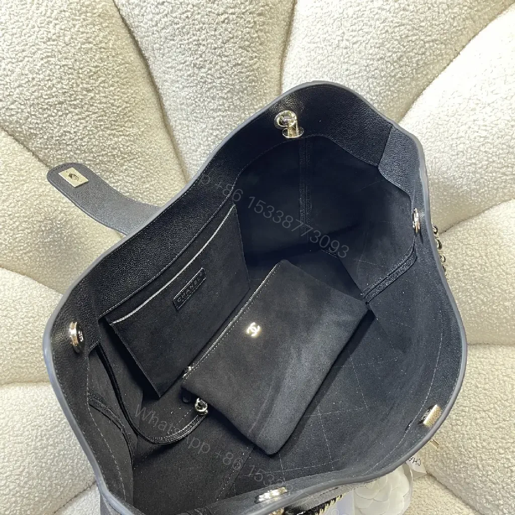 View 9 of Black Quilted Leather Shoulder Bag with Chain Straps and Chanel Logo