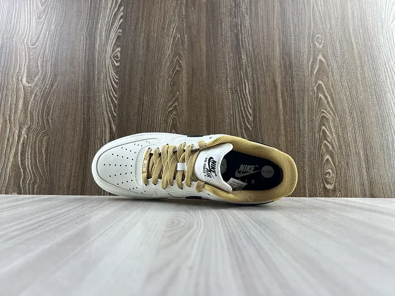 View 8 of White Leather Low-Tops with Navy Swoosh, Minimal Luxury Sneakers