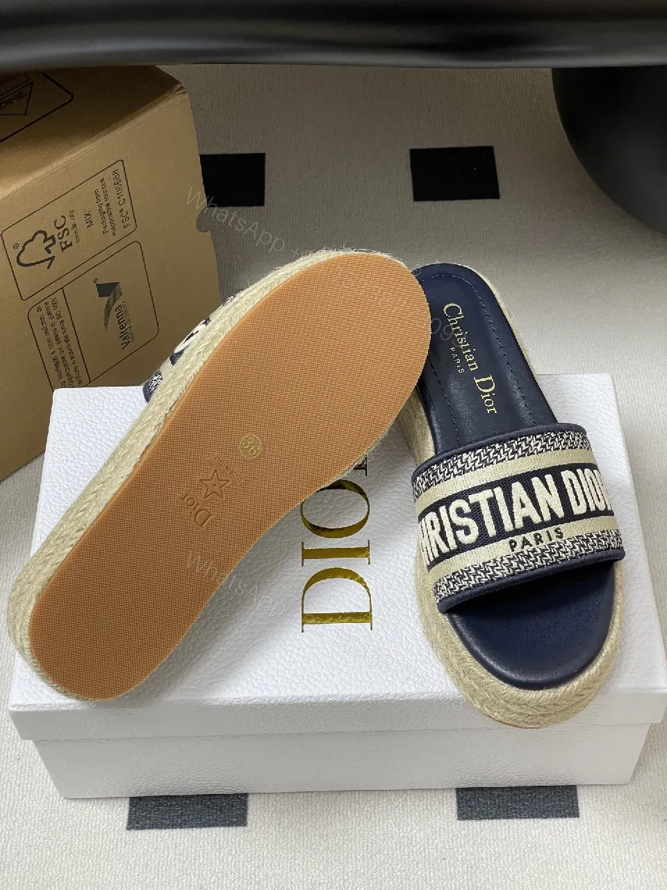 View 2 of Navy Espadrille Slides - Logo-Trim Luxe, Casual Slip-On