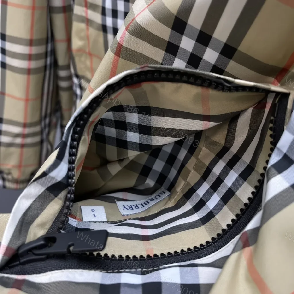 View 2 of Beige Plaid Windbreaker - Water-Repellent, Relaxed Fit, Casual Luxe