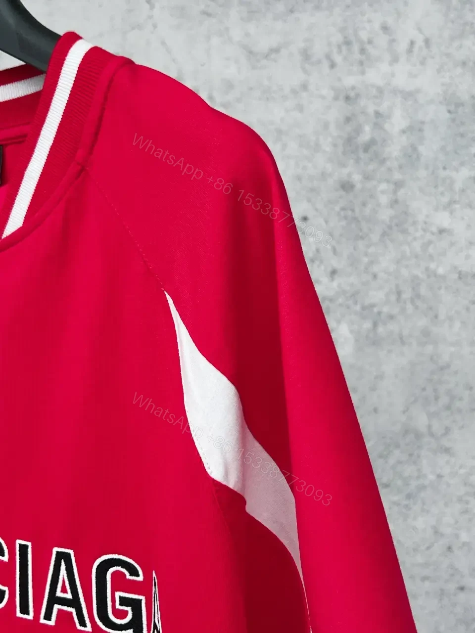 View 8 of Red Knit Jersey: Luxe Streetwear Crest Detail Top