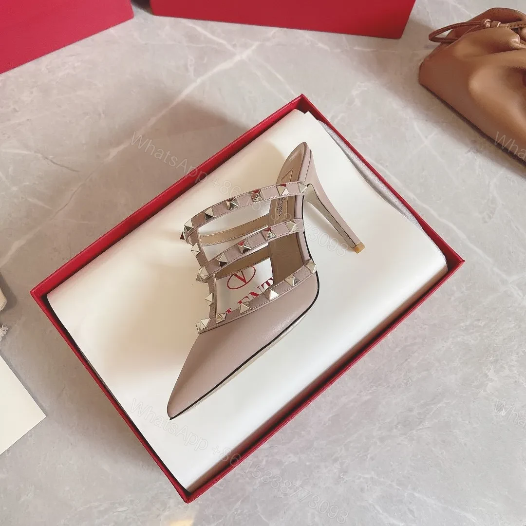 View 2 of Valentino Women Beige Leather Studded Mules