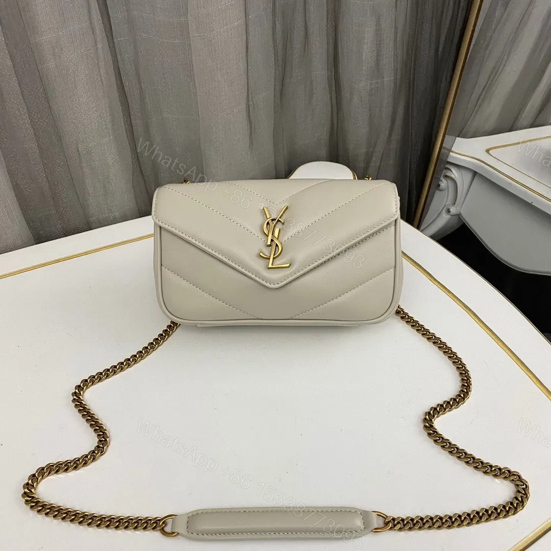 YSL Loulou medium in Matelassé Lambskin White — view 1