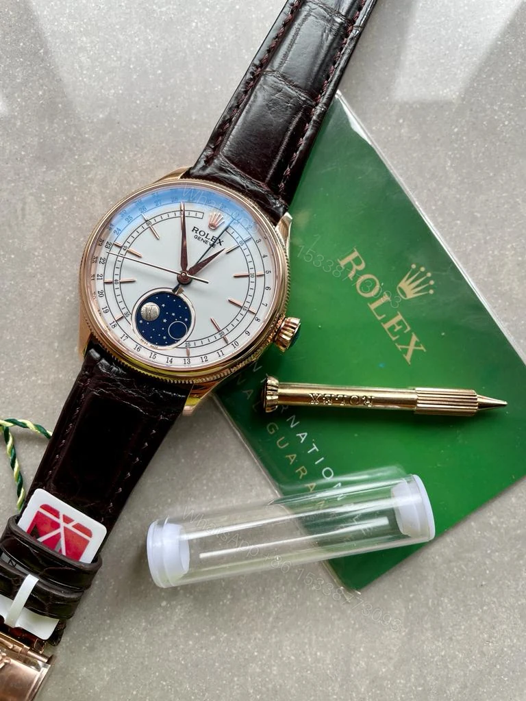 View 5 of Rolex Cellini Moonphase 50535 RG White Dial on Leather Strap Asia 3195 Mod