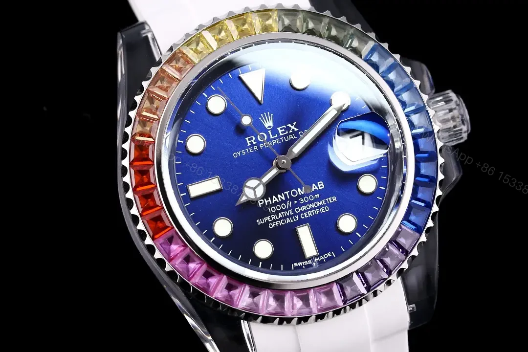 View 4 of Rolex Submariner Date Phantom Blue Rainbow replica 40MM White Rubber Strap Edition RLX-SUB-DATE-PHANTOM-BLUE-RAINBOW-40MM-WHITE-RUBBER-STRAP
