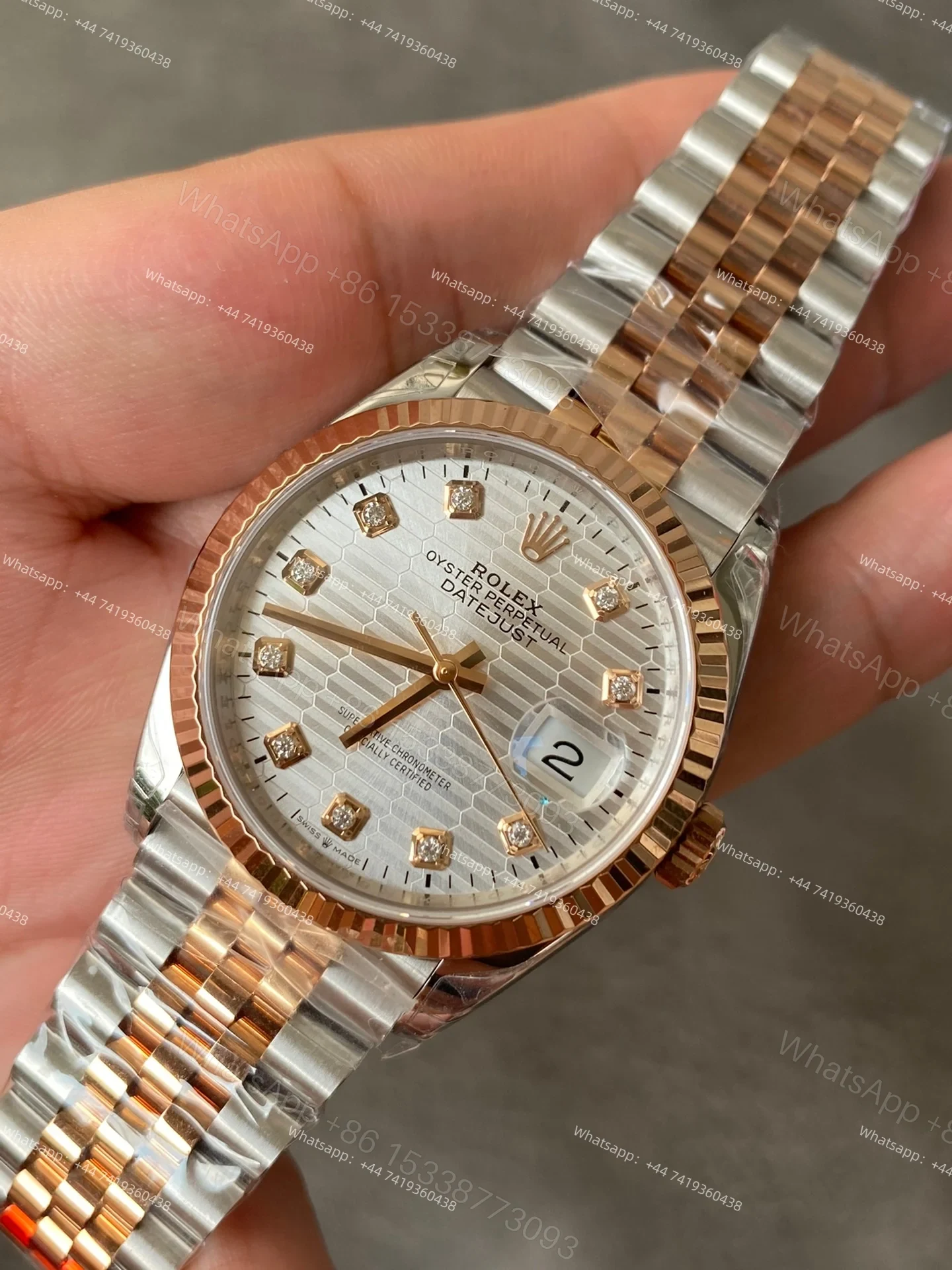 View 5 of Rolex Datejust M126231-0039 1:1 Replica Water Ripple Diamond Silver Dial Jubilee 36MM 3235 Movement Super Clone Watch