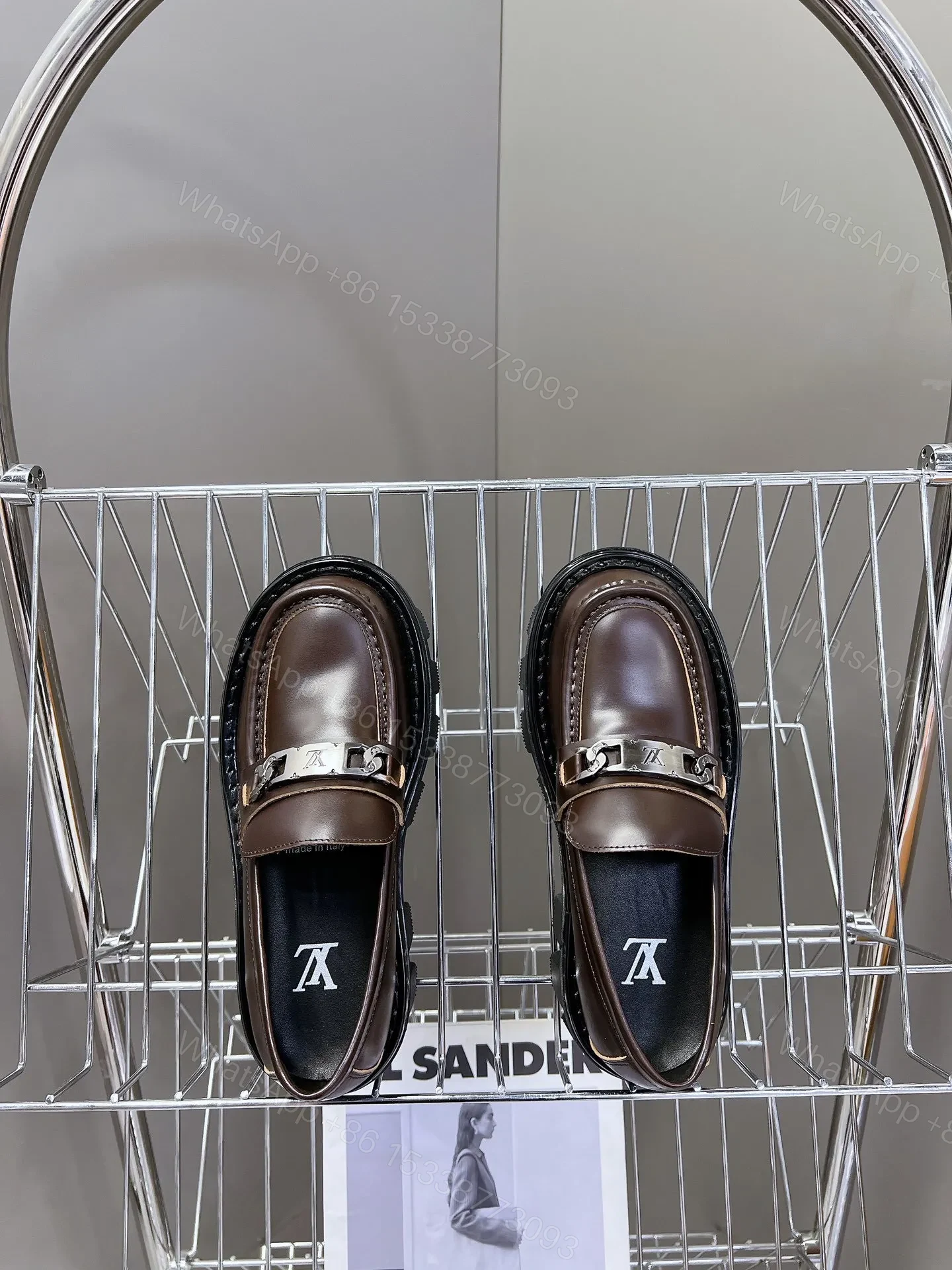 View 2 of LV Women Brown Leather Chunky Loafers