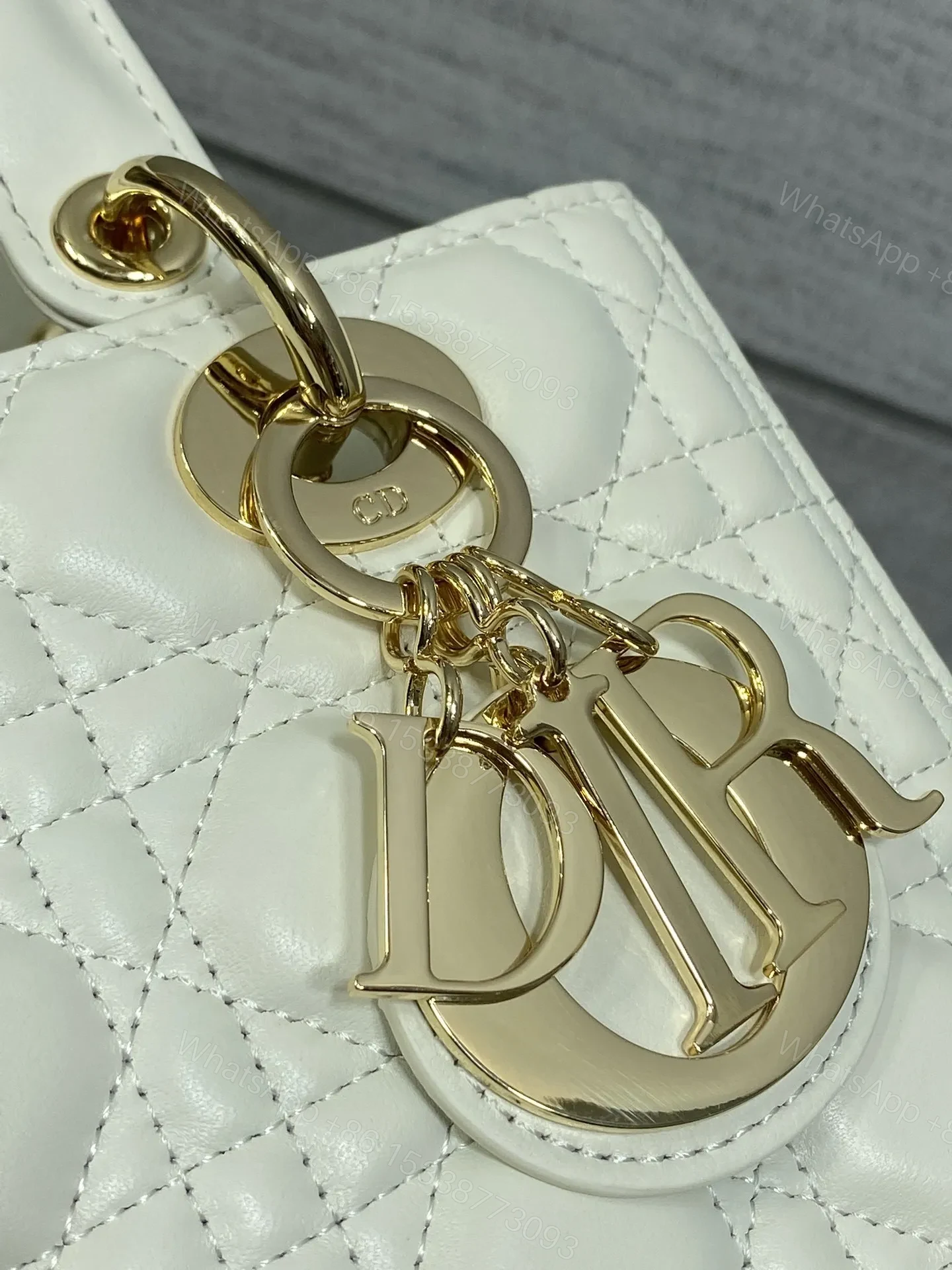View 3 of Dior Medium Lady Bag in White Gold Hardware