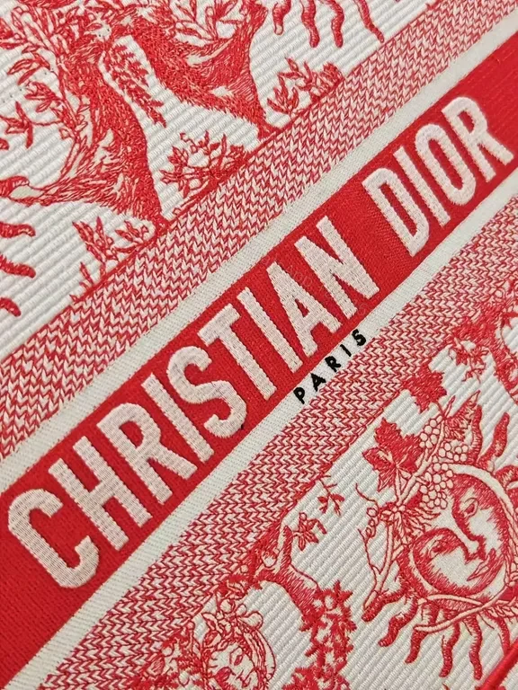 View 4 of Bold Tote: Red-Cream Jacquard, Dior-Style Brand, Structured Carryall