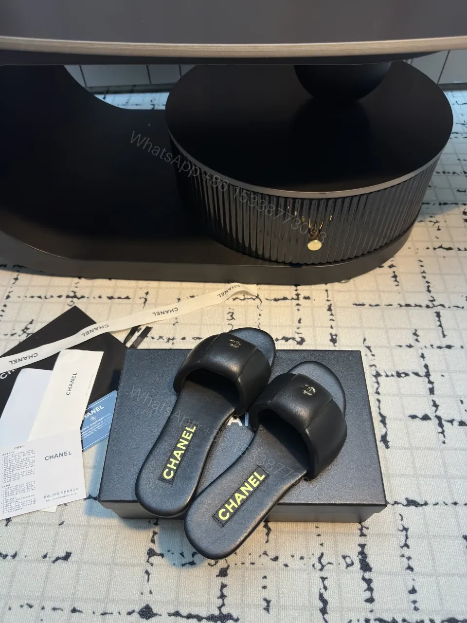 View 5 of Chic Black Leather Slide with Bow - All-Day Comfort Shoes