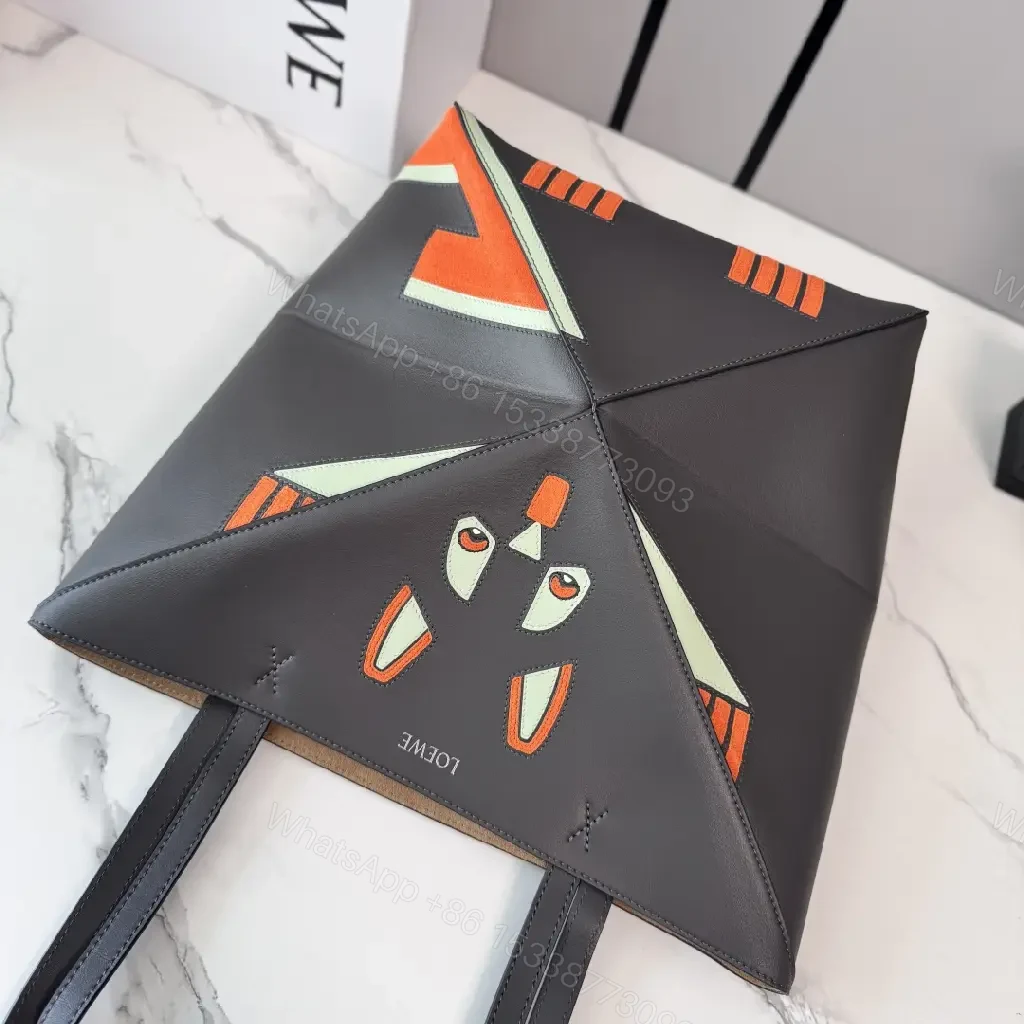 View 6 of Bold Geometry Fox Tote: Color-Block Faux Leather Carryall