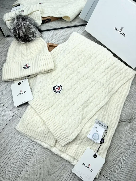 View 2 of Cozy Cable Knit Scarf & Beanie Set â€” Premium Moncler Luxury Knit