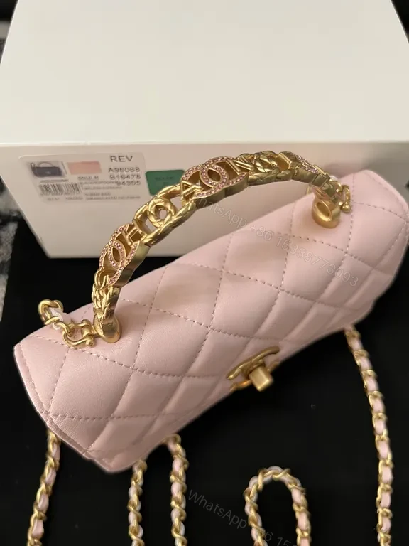View 3 of Chanel-Inspired Pink Quilted Leather Mini Bag with Gold Chain