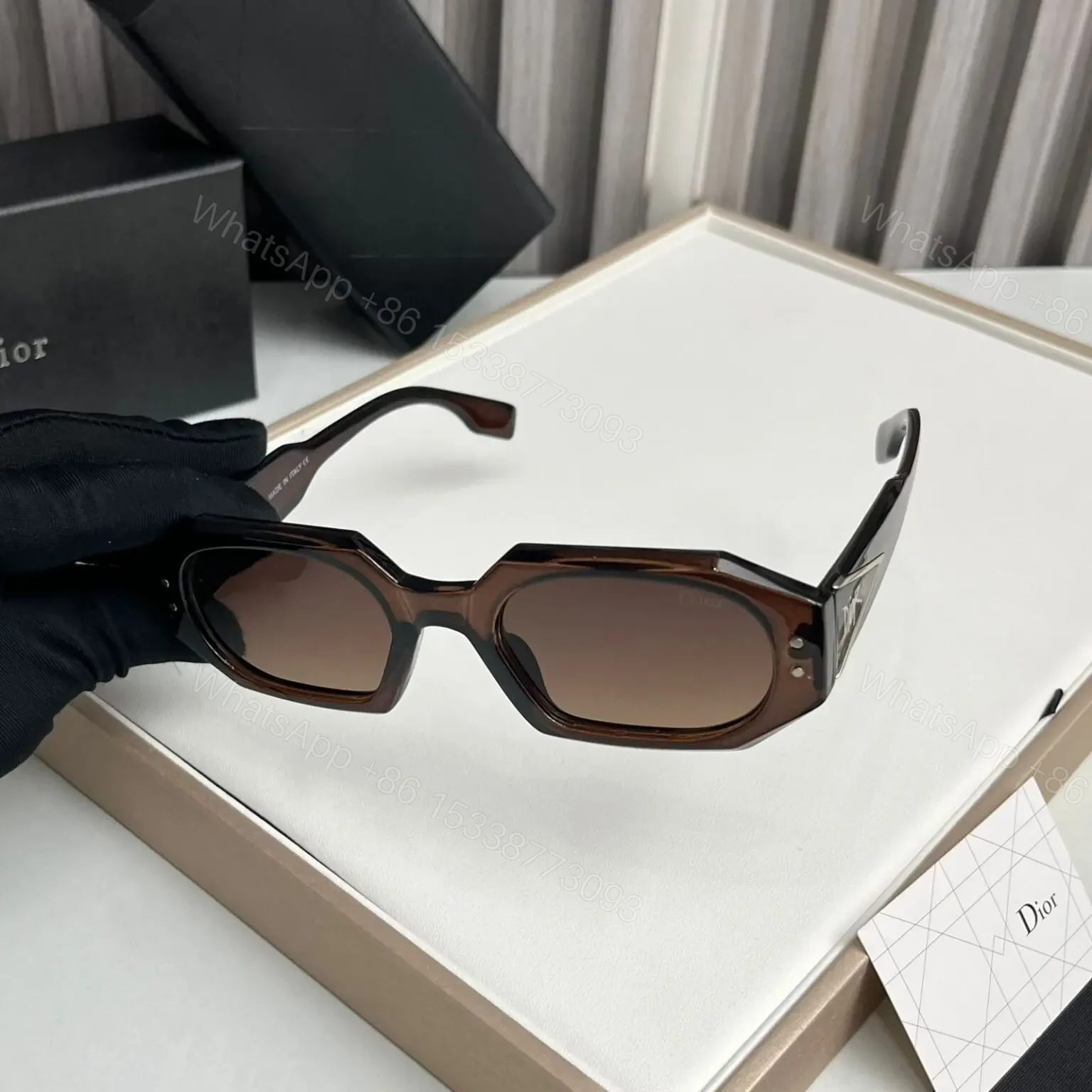 View 2 of Dior Rectangular Brown Sunglasses for Women